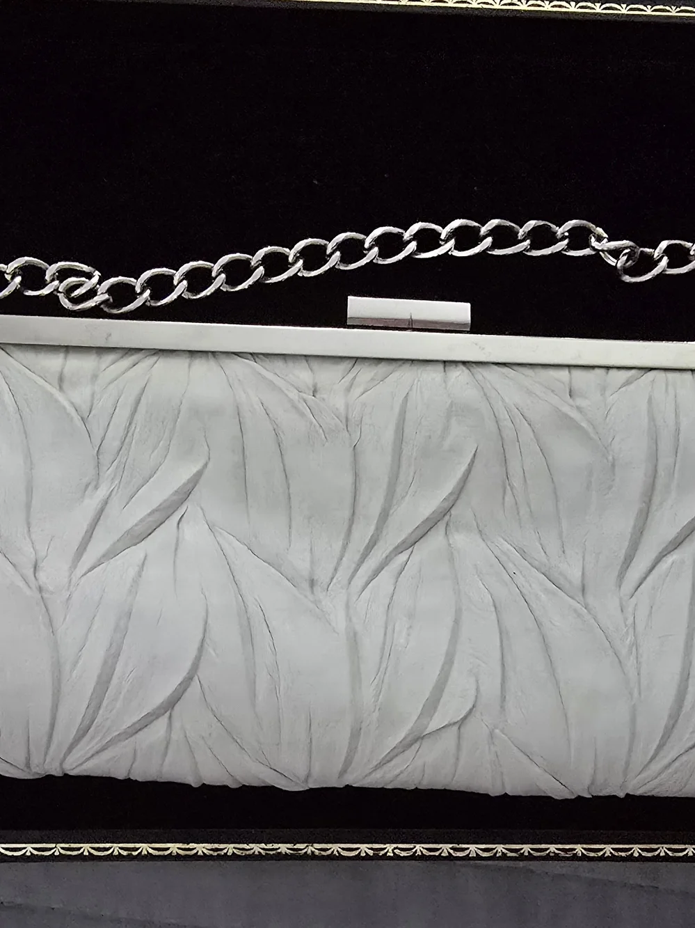 Elegant White Textured Evening Clutch with Chain Strap